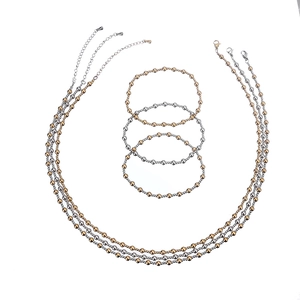 Waterproof gold plated stainless steel bead necklace and bracelet jewelry set for women
