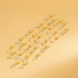 A-Z alphabet gold-plated pendants with cubic zirconia for DIY jewelry making