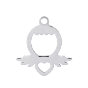 Detailed view of silver titanium steel devil heart pendant with hollow wings design