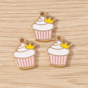 Three crown cupcake charms made of gold-plated alloy for DIY jewelry and keychains