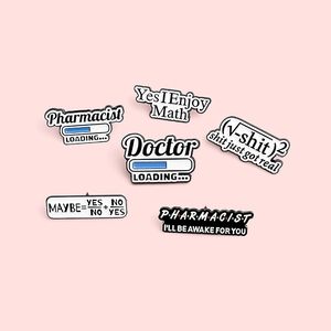6-piece enamel lapel pin set featuring pharmacist doctor and math equation designs
