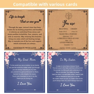 Macro detail of four gift cards with emotional quotes for bracelets and accessories