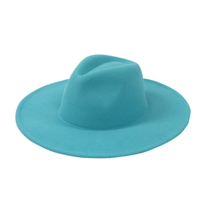 Classic teal wool felt fedora hat with wide brim and elegant minimalist vintage style