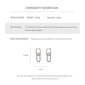 Detailed size and material specification chart for oval link chain metal hoop earrings