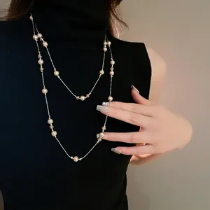 Collier Long Style Français Superposé Alliage Künstliche Perles Artificielles Cristal Chaîne De Pull Accessoire Élégant Pour Femme