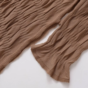 Deep brown fashion dress with pleated texture fabric and stylish long sleeves for women