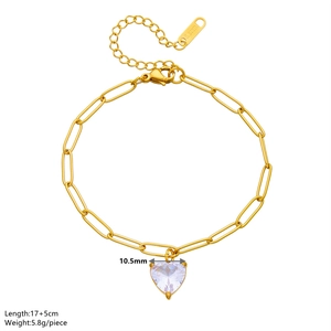 Golden stainless steel chain bracelet featuring a purple heart zircon pendant for women