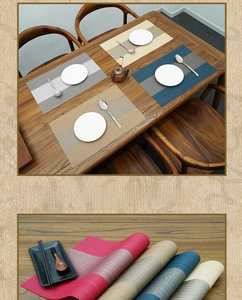 Detailed view of non-slip PVC woven placemats in multiple colors for dining table decor