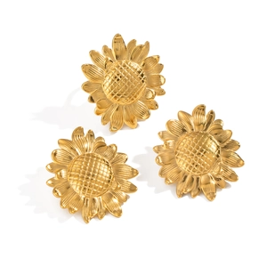 Vintage gold sunflower stud earrings made of high-quality stainless steel for women