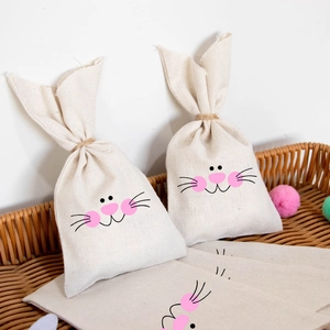 Easter Rabbit Gift Bag Burlap Linen Drawstring Candy Pouch Cartoon Bunny Ears Design Festive Party Favor