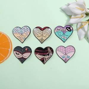 Heart Shaped Enamel Pin Gothic Skeleton Hand Bad Witch Bat Mermaid Scales Zinc Alloy Brooches For Halloween Bags Clothing