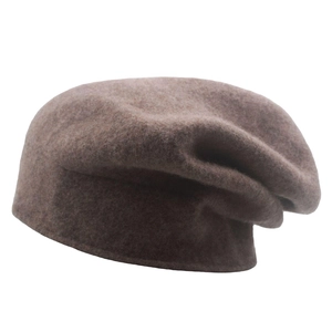 Deep brown wool felt slouchy beanie for women, loose beret hat with thermal winter texture