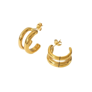Polished 18K gold-plated stainless steel double-layered C-shape hoop earrings for women