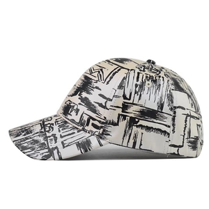 Unisex tie-dye baseball cap featuring black and white abstract graffiti print design