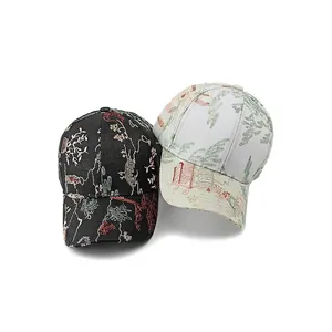 Premium Chinese style baseball caps with scenic landscape embroidery on breathable mesh fabric