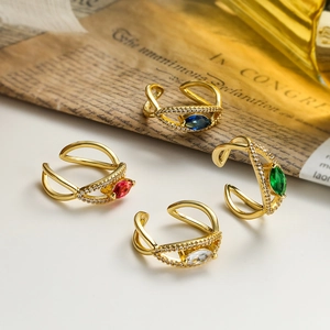Elegant Copper Open Ring For Women Adjustable Geometric Rhinestone Finger Ring Gold Plated Luxury Jewelry For Party Daily Wear