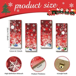 Christmas wooden wall sign set featuring Snowman and holiday patterns with metal hooks