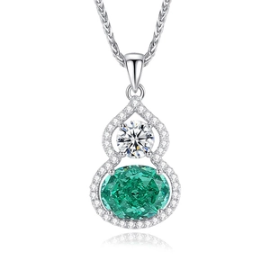 Elegant S925 silver gourd necklace with emerald green gemstone and white zircon pendant