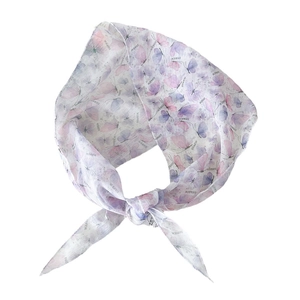 Thin floral diamond silk scarf with butterfly print for women and hair band accessory