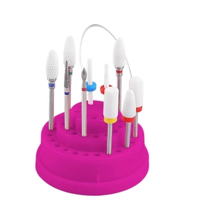 8-teiliges Keramik-Nagelbohrer-Set mit pinkfarbenem, dreistufigem, rundem Ständer