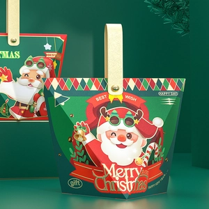 Christmas Santa Claus candy gift boxes with leather handles and festive illustrations