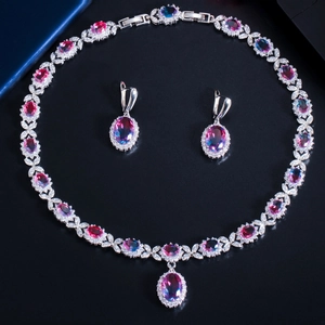 Luxury Bridal Jewelry Copper AAA Zircon Gradient Gemstone Necklace And Earrings For Wedding Evening Party Women