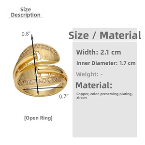 Size chart showing width and inner diameter of double-layered zircon horn open ring