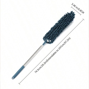 Blue microfiber chenille duster with telescopic stainless steel handle reaching 247cm