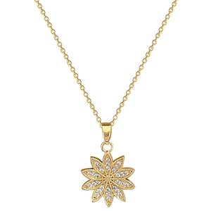 Luxurious gold titanium necklace with sparkling full crystal daisy flower pendant