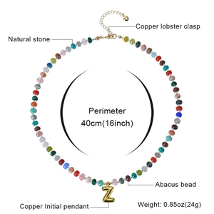 Bohemian natural stone beaded necklace with a gold bubble letter Z pendant and lobster clasp