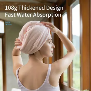Pink coral fleece hair towel wrap for women with thick quick-dry absorbent microfiber