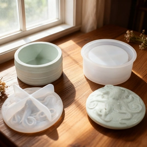 DIY octopus lid storage jar silicone mold with cylindrical concrete container set