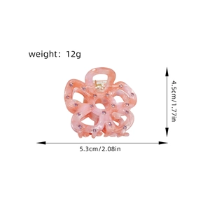 Pink rhinestone acetate flower hair claw clip with size 5.3cm and weight 12g details
