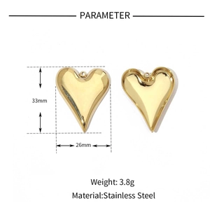 Detailed view of golden heart wing pendant with dimensions 33mm by 26mm in stainless steel