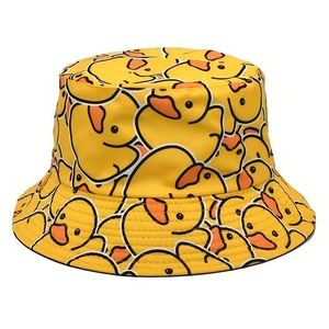 Chapeau Bob Imprimé Petit Canard Jaune Dessin Animé Protection Solaire Mode Décontractée En Plein Air Polyester Coton