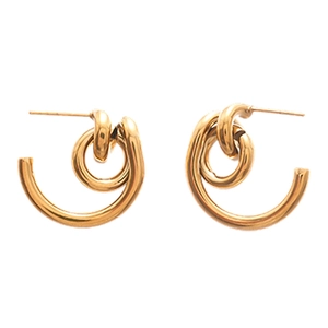 18k gold plated stainless steel twisted geometric knot earrings on white background