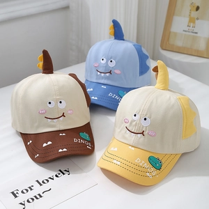 Cute kids dinosaur baseball caps with 3D fins and embroidery in assorted colors