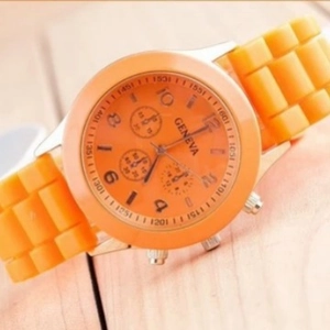Orologio sportivo Geneva in silicone arancione vivace con movimento al quarzo