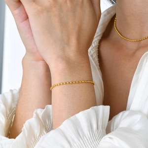 Minimalist gold stainless steel oval bead chain necklace and bracelet jewelry set for women