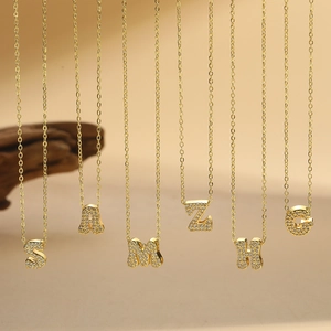 Initial Letter Pendant Necklace Copper Gold Plated Pave Cubic Zirconia Hip Hop Retro Vintage Jewelry For Women