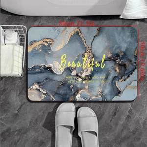 Detail view of marble pattern bath mat with dimensions 80x50cm and quick-dry surface