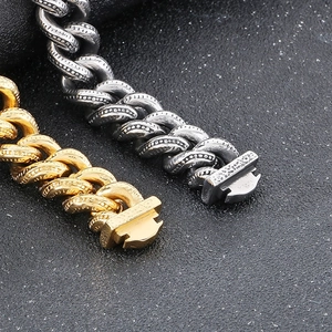 Close-up of punk style skull link bracelets with detailed engraved texture and secure clasp