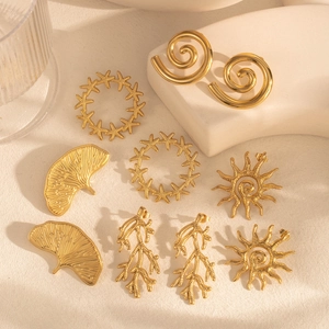 Vintage Gold Starfish Sun Ginkgo Leaf Earrings With Stainless Steel Earring Post Titanium Steel Nature Jewelry For Women