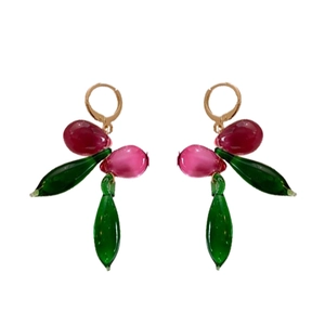 Napoli summer cherry tassel drop earrings in red and pink glass for a vintage luxury style