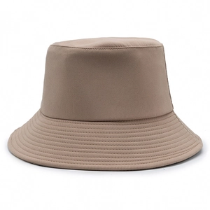 Minimalist khaki cotton bucket hat with bow embroidery and sun protection brim