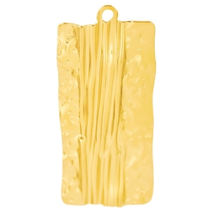 18k gold plated stainless steel rectangular pendant with hammered texture and relief lines