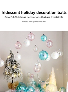 Close-up of iridescent Christmas balls in pearl white and blue for festive tree decor