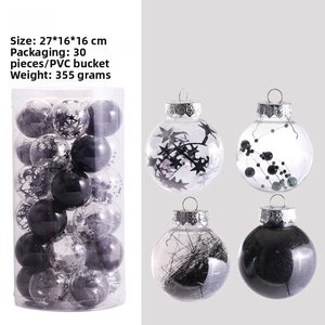 Detail of 6cm clear Christmas ornaments with starry fillers in transparent PVC packaging
