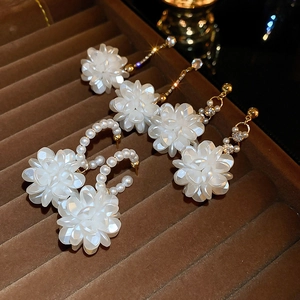 Orecchini Nappine Petali Fiori Dolci Francesi Lega Resina Imitazione Perla Artificial Strass Con Silver Earring Post Elegante Donne