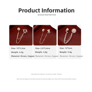 Detailed specs of 14K gold plated Saturn brooch pins with zircon and copper materials